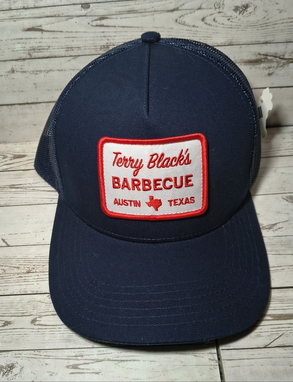 Terry Black's BBQ Austin Texas Snapback Trucker Hat Navy Mesh Patch NWT